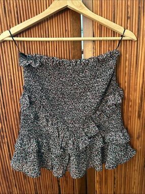 Lush Black, Pink & White Smocked Ruffle Silhouette Strapless Top